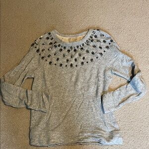 LOFT Gray Embellished Sweatshirt